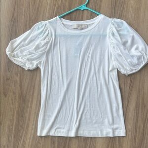 LOFT White Puff Sleeve Blouse